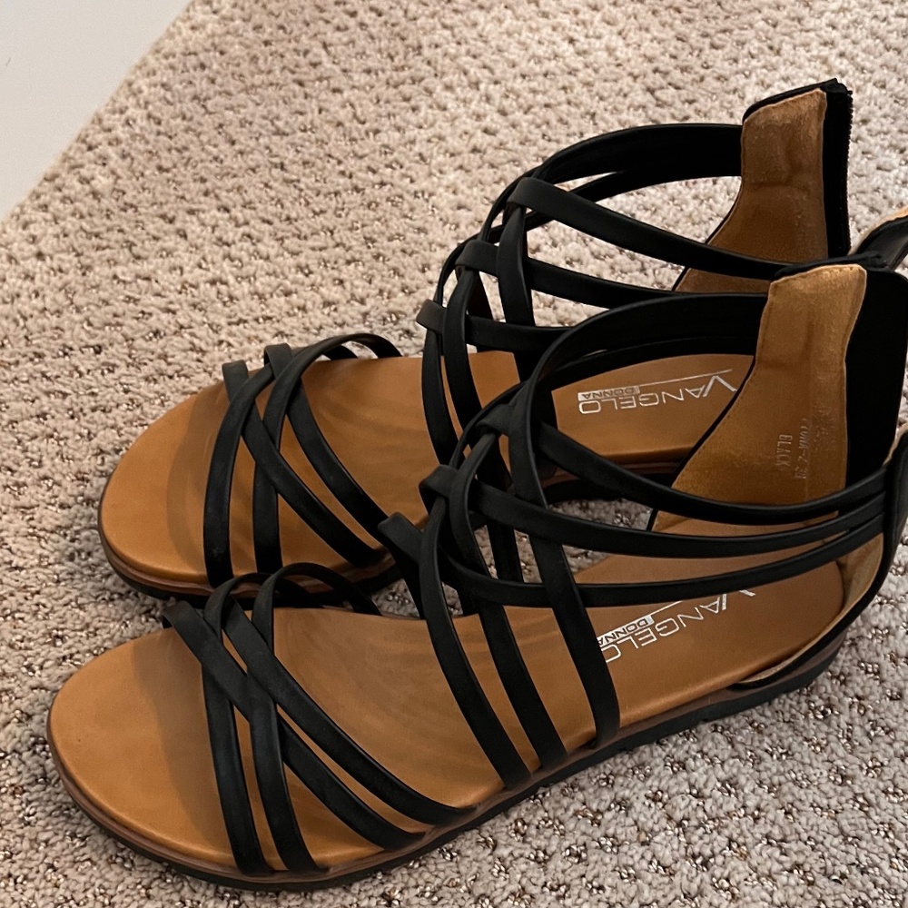 COPY - Black Strappy Sandals with Back Zipper Vangelo
